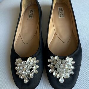 Badgley Mischka Black Flats with Crystal Accents